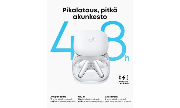 Soundcore Liberty 5 -kuulokkeet ja banneriteksti "Pikalataus, pitkä akunkesto"