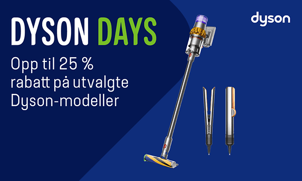 Top banner Dyson Days - Opp til 25% rabatt på utvalgte produkter