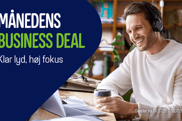 Jabra hovedtelefoner på banner med teksten: "Månedens Business Deal."