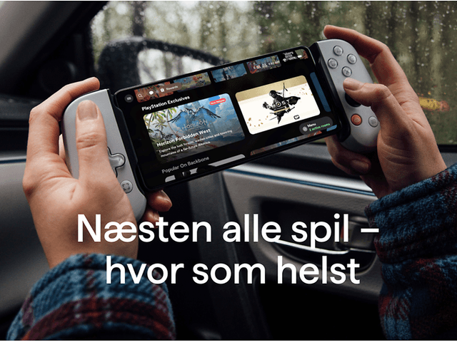Backbone controller på banner med teksten: "Næsten alle spil - hvor som helst"