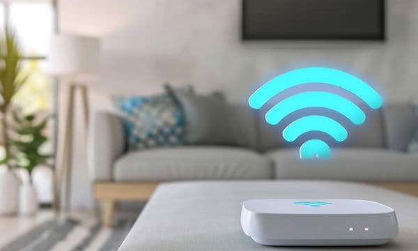 Illustreret Wi-Fi-logo oven på et stuebord
