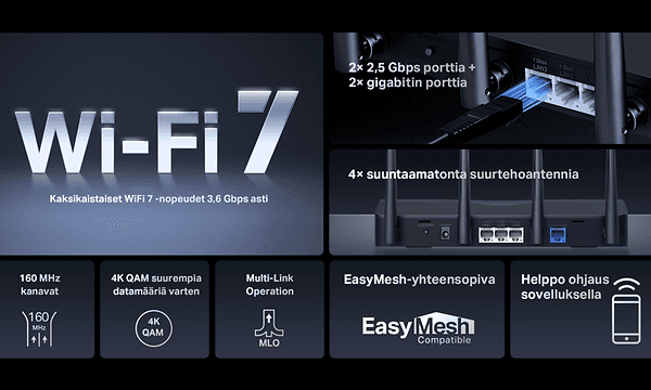 MERCUSYS BE3600 kaksikanavainen Wi-Fi 7 -reititin | MR27BE-reitittimen tärkeimmät ominaisuudet