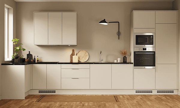 EPOQ - K30A - Kitchen - Core Grey Mist - Beige - Black Laminate Worktop - Integrated Appliances - ruf - wall lamp