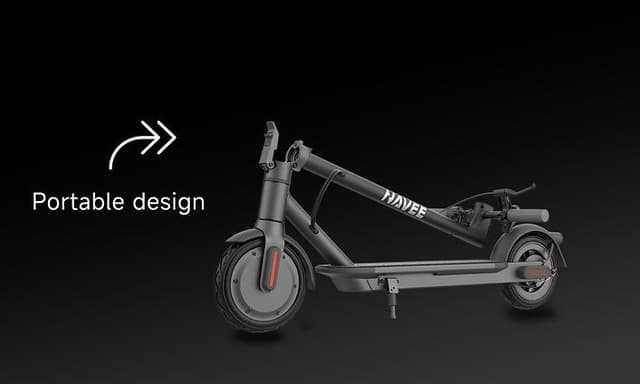 Kokoontaitettu Easyride 20 -sähköskuutti ja teksti "Portable design"