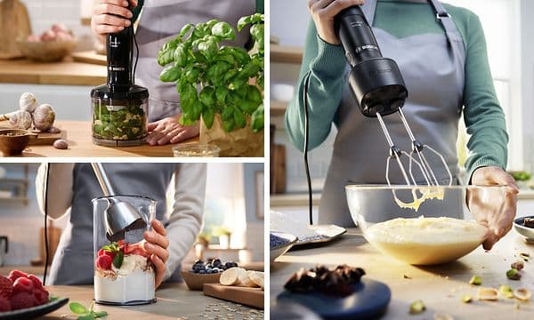 Bosch MSM4B624 -sauvasekoittimen mukana tulee monia lisätarvikkeita