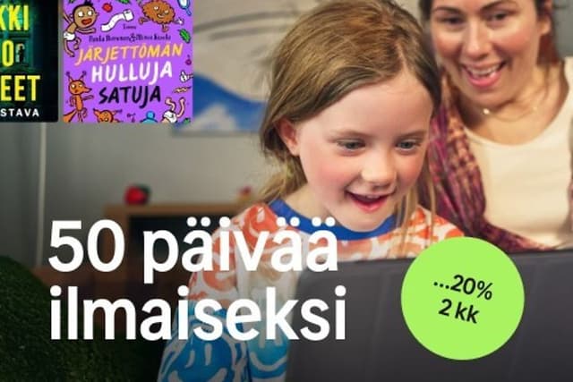 Uusille asiakkaille Nextory 50 päivää ilmaiseksi ja sen jälkeen 2kk 20% alennuksella.