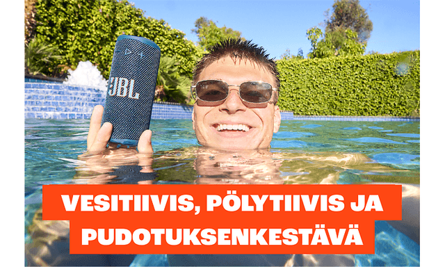 JBL GRIP -kaiutin on vesitiivis, pölytiivis ja pudotuksenkestävä