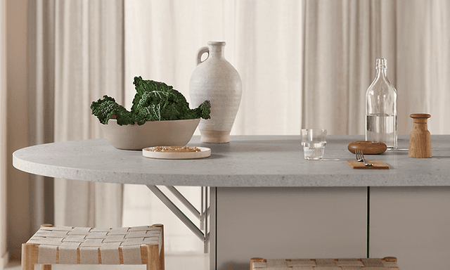 Trend Greige og laminat Cento halvmånebordplade