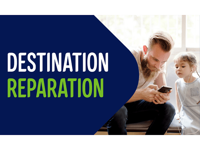 Banner med text; Destination reparation