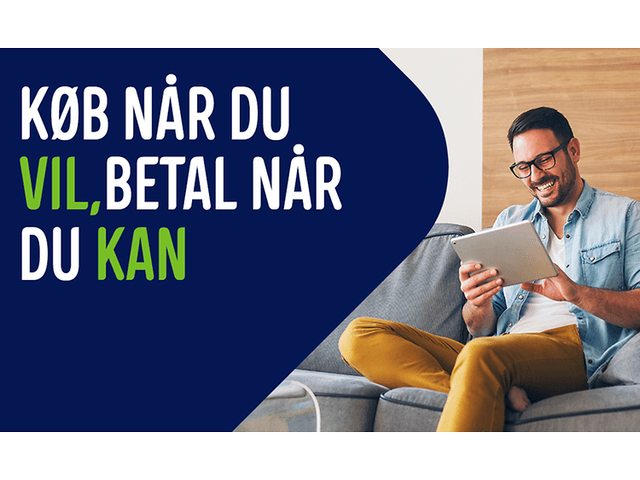 Banner med tekst; Køb når du vil, betal når du kan