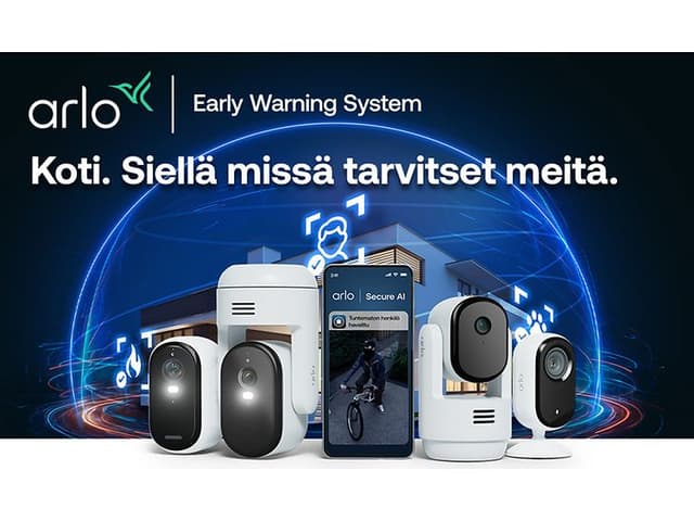 Arlo Easy Warning system -mainoskuva, jossa Arlon tuotteita