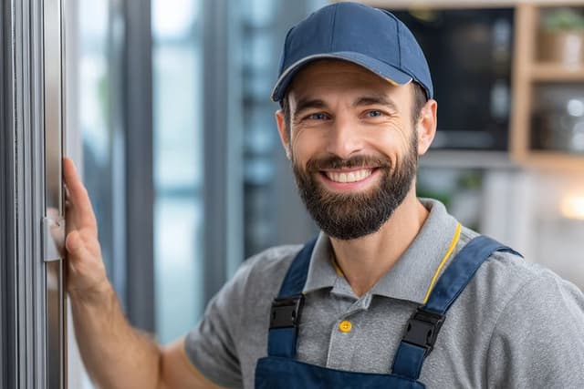 Frigelux-Servicemann ved kjøleskap