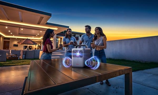 Nebula Cosmos 4K-personer utomhus med en projektor