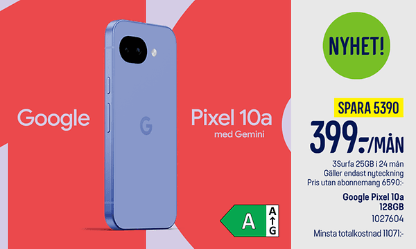 Produktbild av en Pixel 10a mot en färgglad bakgrund