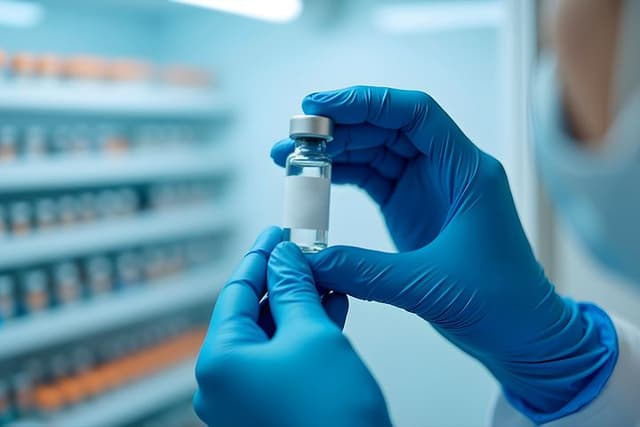 Medifroid - Hands with gloves holding medicine