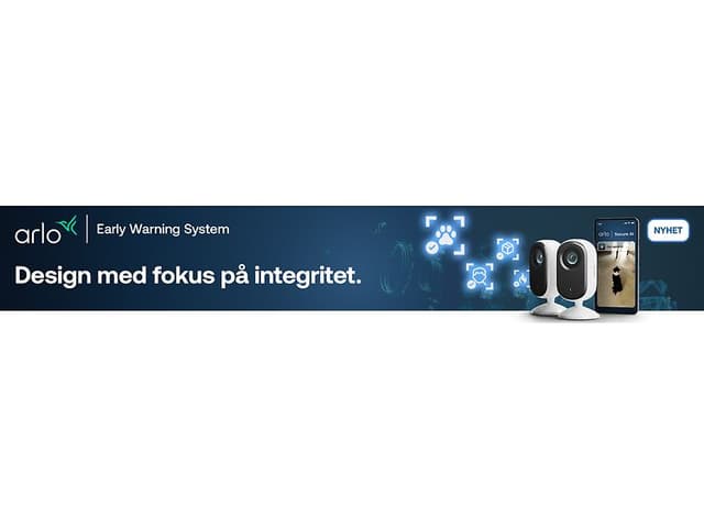 Banner för Arlo Early Warningsystem och texten "Design med fokus på integritet"