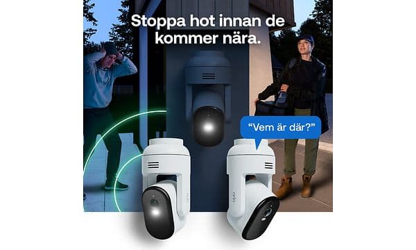 I mörkret identifieras en inbrottstjuv och siren startar. När en besökare kommer används spotliten och mikrofonen.