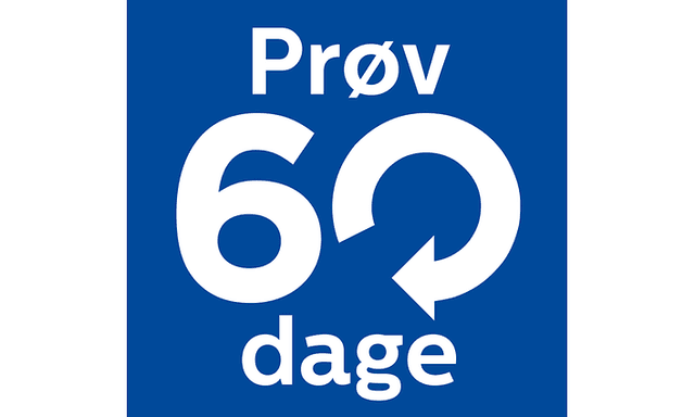 Logo der viser at man kan prøve produktet i 60 dage eller få pengene retur