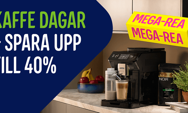 Bild på kaffebryggare och texten; Kaffe dagar – spara upp till 40%