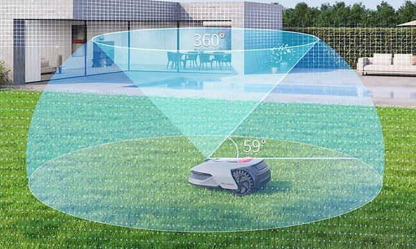 Dreame A1 Pro 800 -robottiruohonleikkuri skannaa puutarhaa AI OmniSense™-navigointijärjestelmällään