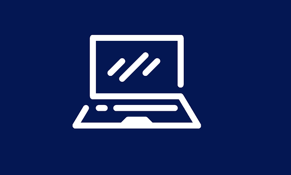 Et enkelt, hvitt laptop-symbol mot en mørkeblå bakgrunn.