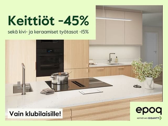Klubilaisille keittiöt -45 % sekä kivi- ja keraamiset työtasot -15 %