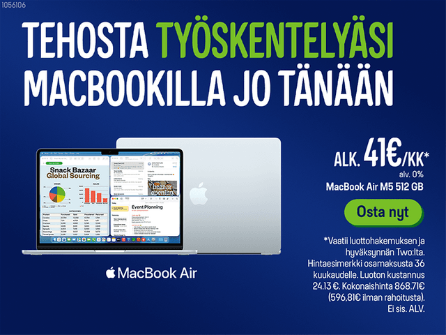 Tehosta työskentelyäsi macbookilla jo tänään. Alk. 41/kk alv. 0%.