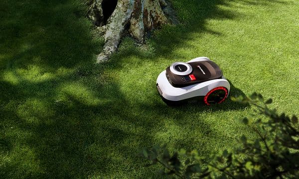Navimow i2 LiDAR -robottiruohonleikkuri leikkaa nurmea varjoisassa paikassa puun alla