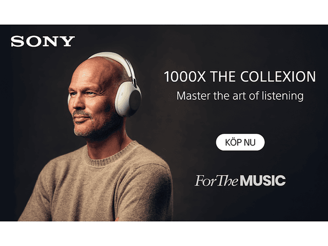 Man som lyssnar i Sony hörlurar och texten: 1000X The Collexion - Master the art of listening