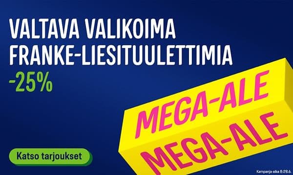 Gigantin Mega-alessa valtava valikoima Franke-liesituulettimia -25%.