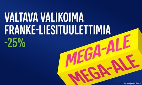 Gigantin Mega-alessa valtava valikoima Franke-liesituulettimia -25%.