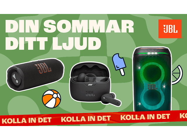 Banner med JBL-produkter och texten: Din sommar, ditt ljud.