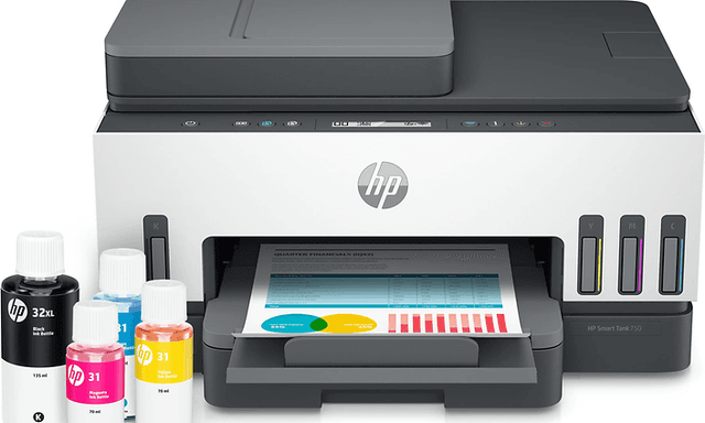 Produktbild av HP smart tank skrivare med vit bagrund