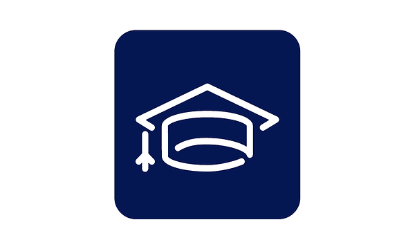 White graduation hat icon against a blue background