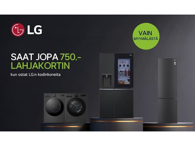 Osta LG-kodinkoneita Gigantilta ja saat jopa 750 euron lahjakortin