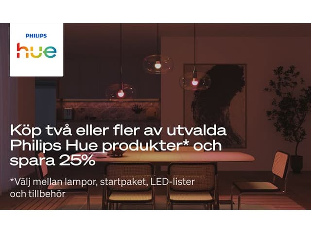 Köp två eller fler av utvalda Philips Hue produkter och spara 25 prosent