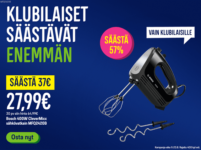 Klubilaiset säästävät enemmän. Bosch sähkövatkain vain 27,99€.