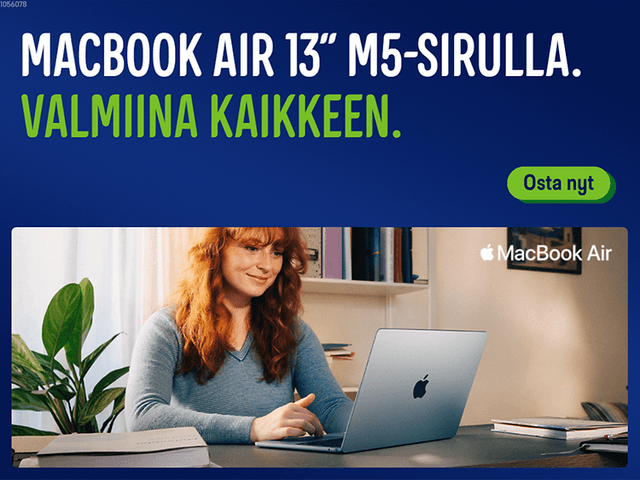 Macbook air 13" M5-sirulla. Valmiina kaikkeen. Lue lisää.