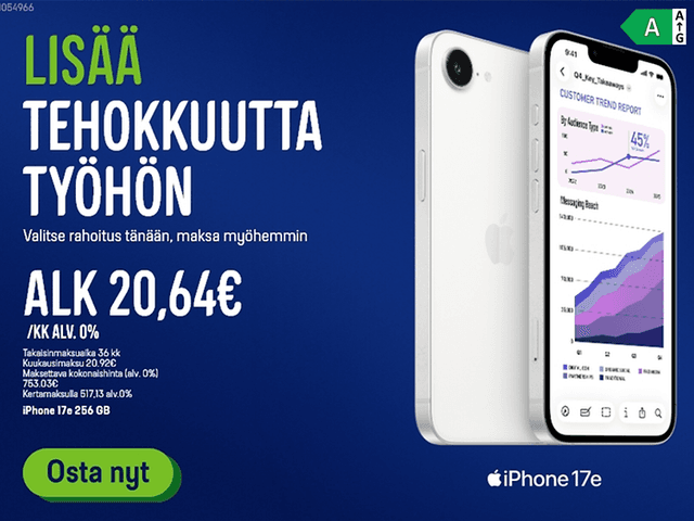 Lisää tehokkuutta työhön. Valitse rahoitus tänään, maksa myöhemmin. Lue lisää klikkaamalla.