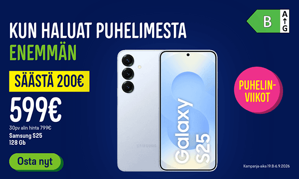 Kun haluat puhelimesta enemmän. S25 nyt 599 € säästä 200 €.