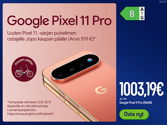 Google Pixel 11 pro. Osta nyt! Ennakkotilaajilla Jopo-pyörä kaupanpäälle.