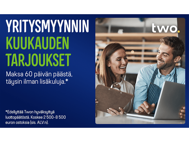 Kuukauden yritystarjous - Maksa 60 päivän päästä ilman lisäkuluja