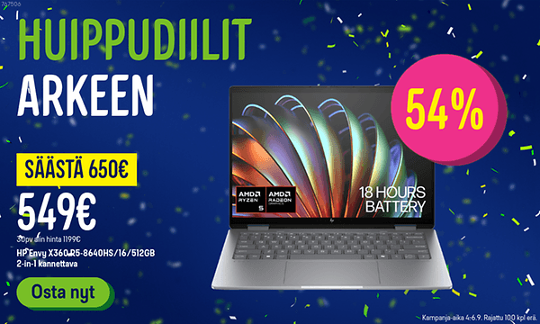 Huippudiilit arkeen. HP Envy kannettava nyt 650 € säästöllä! Klikkaa ja lue lisää