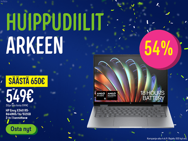 Huippudiilit arkeen. HP Envy kannettava nyt 650 € säästöllä! Klikkaa ja lue lisää