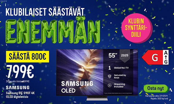 Klubilaiset säästävät enemmän! Samsungin 55" televisio nyt 800 € säästöllä. Klikkaa banneria ja lue lisää