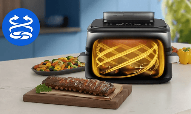 Illustrasjon av RapidAir Plus-teknologien til Philips 5000 airfryer.