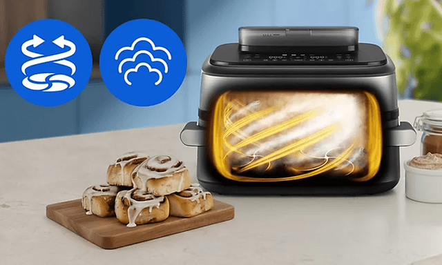 Illustrasjon av Philips 5000 airfryers steamfry-funksjon.