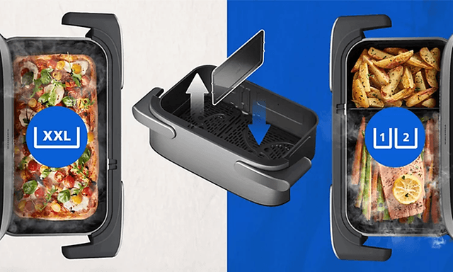 Philips 5000 Series airfryer joustava Megabasket-kori monipuoliseen ruoanvalmistukseen