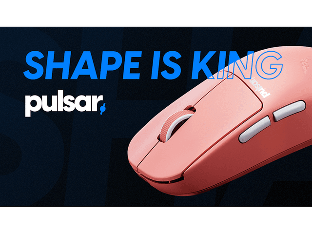 Pulsar-pelihiiriä ja teksti Shape is King