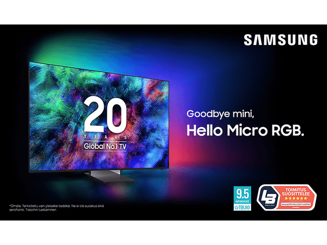 Mainosjulisteessa Samsung Micro RGB -teknologialla varustettu televisio